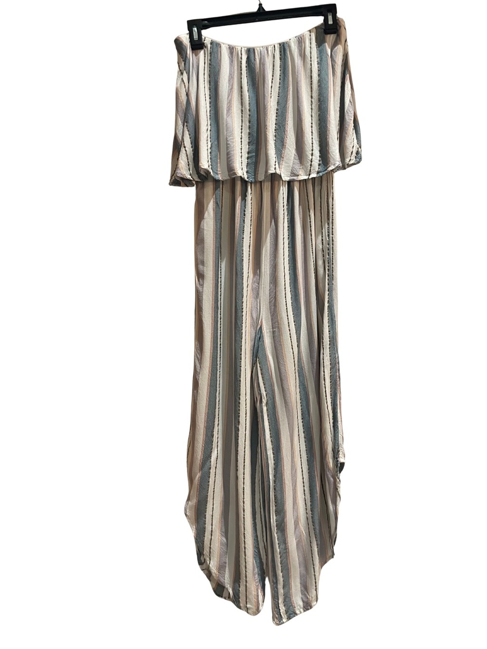 O'Neill Cream and Blue Striped Strapless / Off-Shoulder Jumpsuit